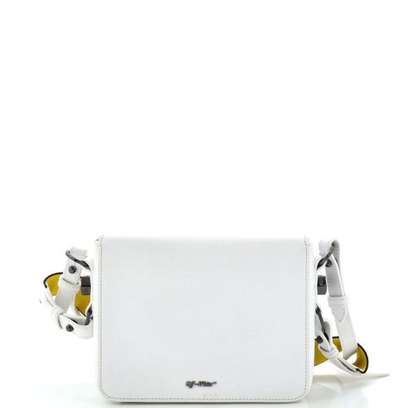 Off White Binder Clip Flap Bag Striped Leather Small Black, White - Picture 3 of 9